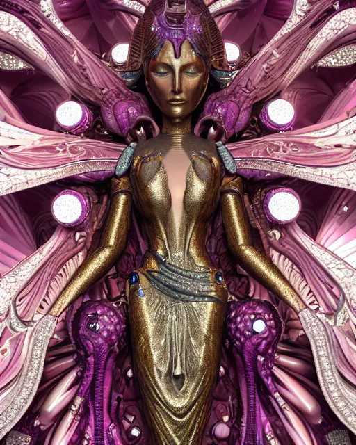 Image similar to a highly detailed metahuman 4 k close up render of an alien goddess bella hadid monument shiva in iris van herpen dress schiaparelli in diamonds crystals swarovski and jewelry iridescent in style of alphonse mucha gustav klimt trending on artstation made in unreal engine 4