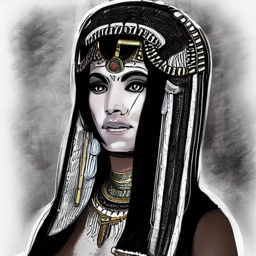 Prompt: a sketch drawing, cleopatra in our time by gabo mendoza, trending on artstation