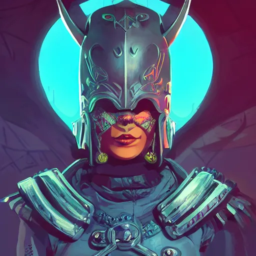 Image similar to cyberpunk viking helmet mask warrior goddess robot ninja fantasy, art gta 5 cover, official fanart behance hd artstation by jesper ejsing, by rhads, makoto shinkai and lois van baarle, ilya kuvshinov, ossdraws