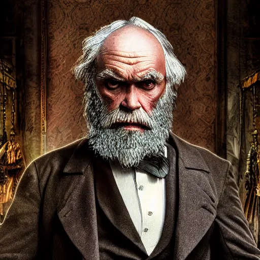 Prompt: mutant charles darwin cinematic 3 5 mm hdr realistic
