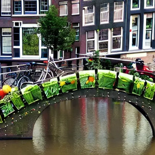 Prompt: a amsterdam bridge made out of vegetables