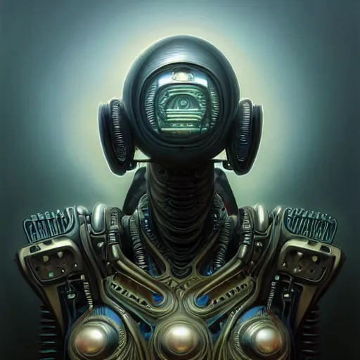 Image similar to front low angle shot of a cyberpunk gazmask robot character, intricate, elegant, highly detailed, centered, digital painting, artstation, concept art, smooth, sharp focus, illustration, artgerm, Tomasz Alen Kopera, Peter Mohrbacher, donato giancola, Joseph Christian Leyendecker, WLOP, Boris Vallejo