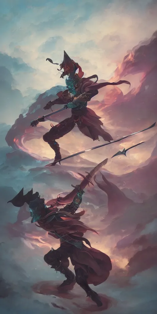 Prompt: action portrait of a magic knight fighting while casting spells with his swords, 4 k trending on artstation by peter mohrbacher