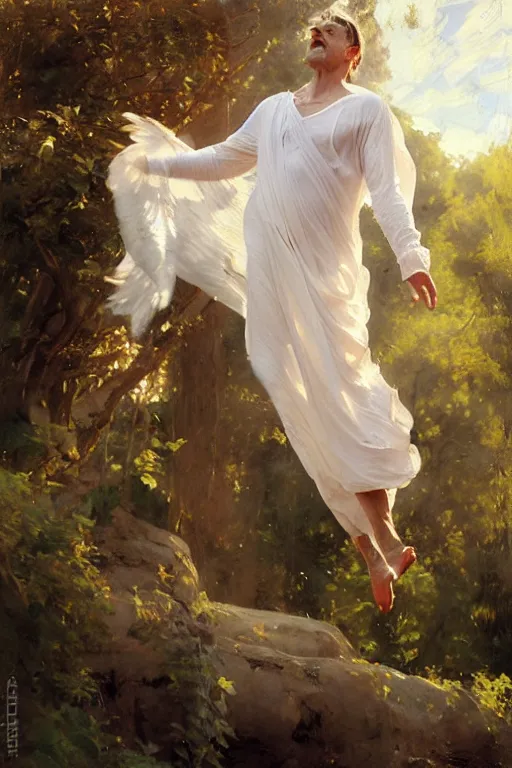 Image similar to beautiful detailed expressive impressionistic oil painting portrait of ancient roman god emperor steve buscemi levitating in angelic pose wearing the civic crown, art by anders zorn, wonderful masterpiece by greg rutkowski, expressive brush strokes, beautiful cinematic light, american romanticism by greg manchess, jessica rossier