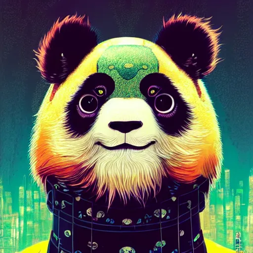 Image similar to a beautiful hyperdetailed character design 4 k wallpaper illustration of a cute panda with a chinese lion dance head victo ngai cyberpunk style, from china, style of studio ghibli, makoto shinkai, raphael lacoste, louis comfort tiffany, artgerm, james jean, ross tran, chinese style