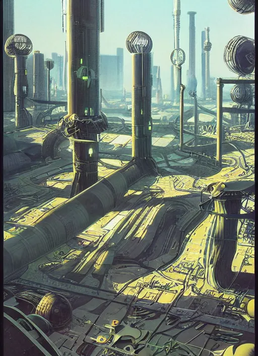 Prompt: photorealistic image of a futuristic cityscape, industrial, minimalism, naturecore, by roger dean, by dean ellis