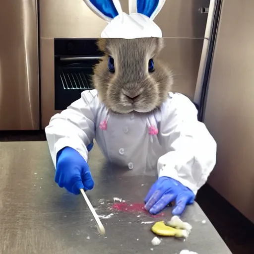 Prompt: a bunny rabbit cooking meth