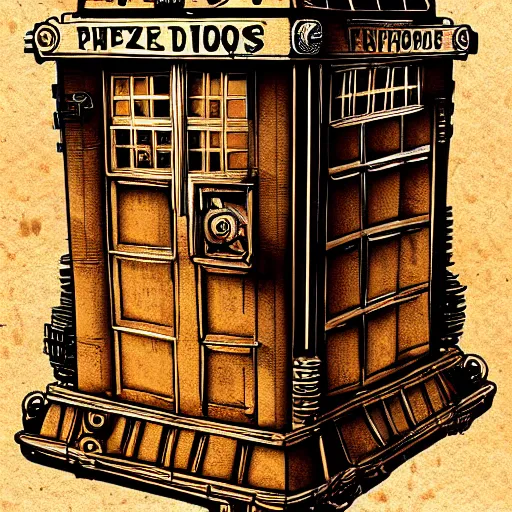 Image similar to an intricate steampunk tardis trending on artstation : : 3 an incredible ink illustration : : 4