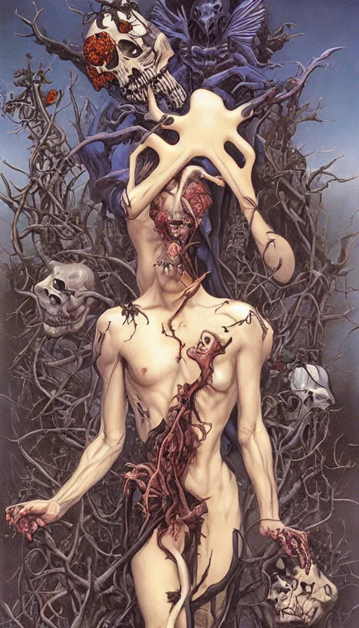 Prompt: life and death mixing together, by gerald brom,