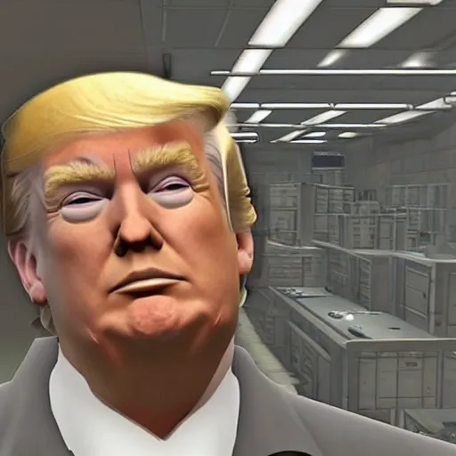 Image similar to Donald Trump as a scientist in Half Life 1