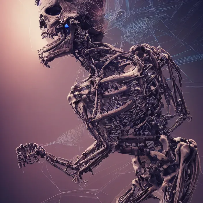 Image similar to cybernetic skeleton babe. burning distortions. dusty distortions. intricate abstract. intricate artwork. by Tooth Wu, wlop, beeple, dan mumford. octane render, trending on artstation, greg rutkowski very coherent symmetrical artwork. cinematic, hyper realism, high detail, octane render, 8k, iridescent accents