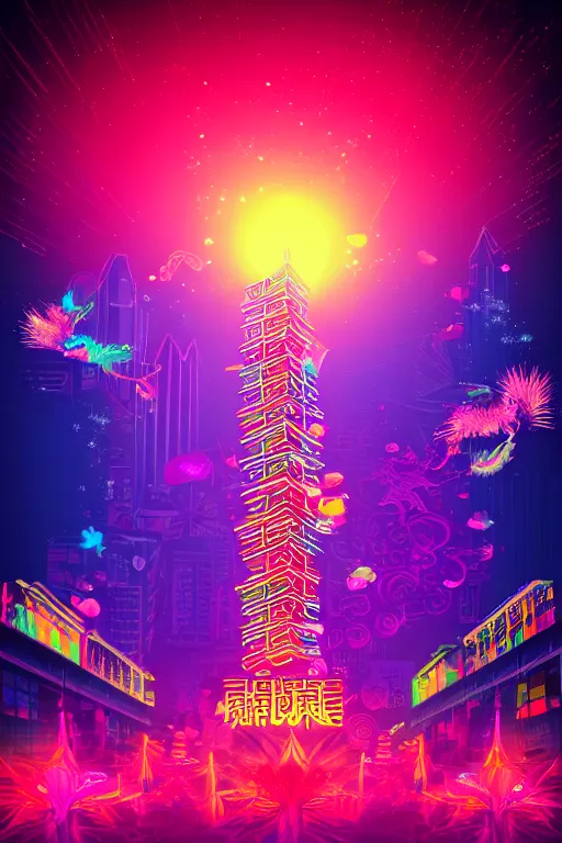 Prompt: taipei new year's eve, epic retrowave art, trending on art station