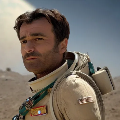 Image similar to kurdish astronaut in a movie directed by christopher nolan, movie still frame, promotional image, imax 7 0 mm footage