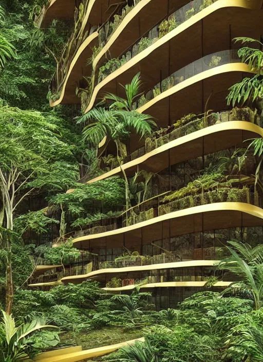 Prompt: “beautiful Amazon forest architecture building , the building is in a forest , luxury architecture, architecture digest, building surrounded in a luxury environment, bright tones, fluorescent lighting,volumetric Lighting, photorealism, high detail, golden ratio, cinematic, octane renderer”