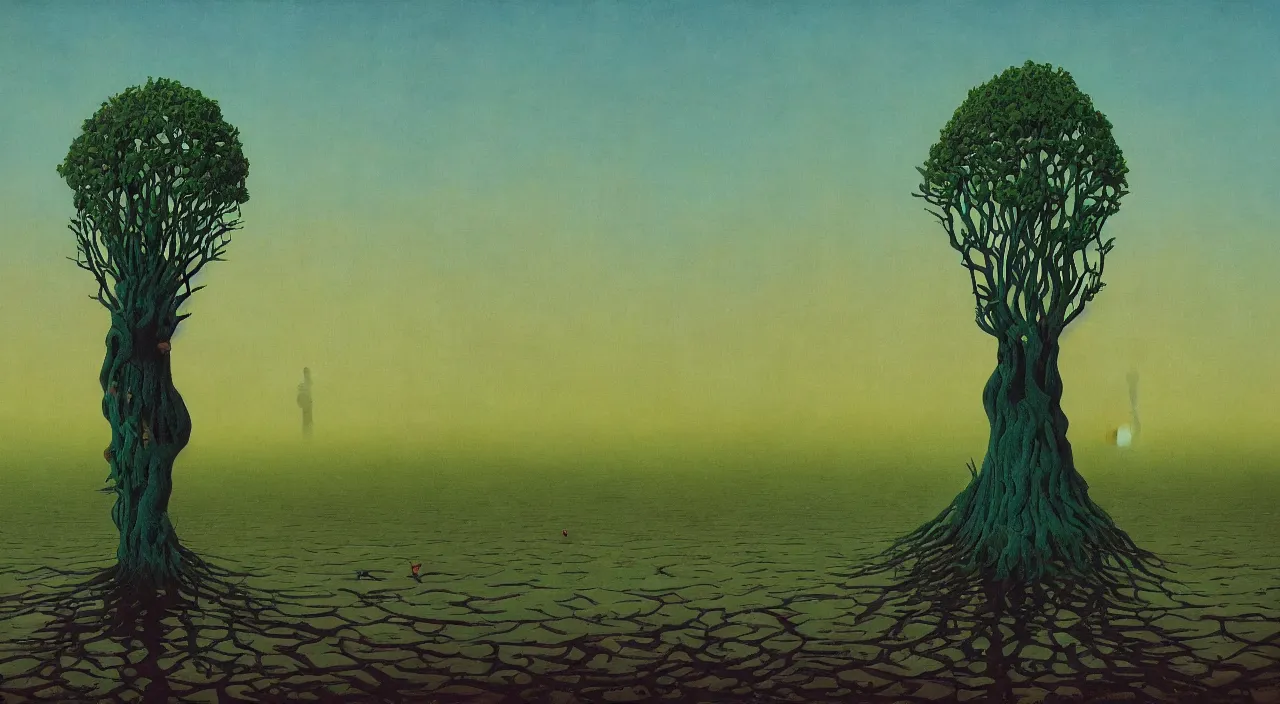 Prompt: single flooded surreal tree, very coherent and colorful high contrast!! masterpiece by rene magritte simon stalenhag carl spitzweg syd mead norman rockwell edward hopper james gilleard, minimalist, dark shadows, sunny day, hard lighting