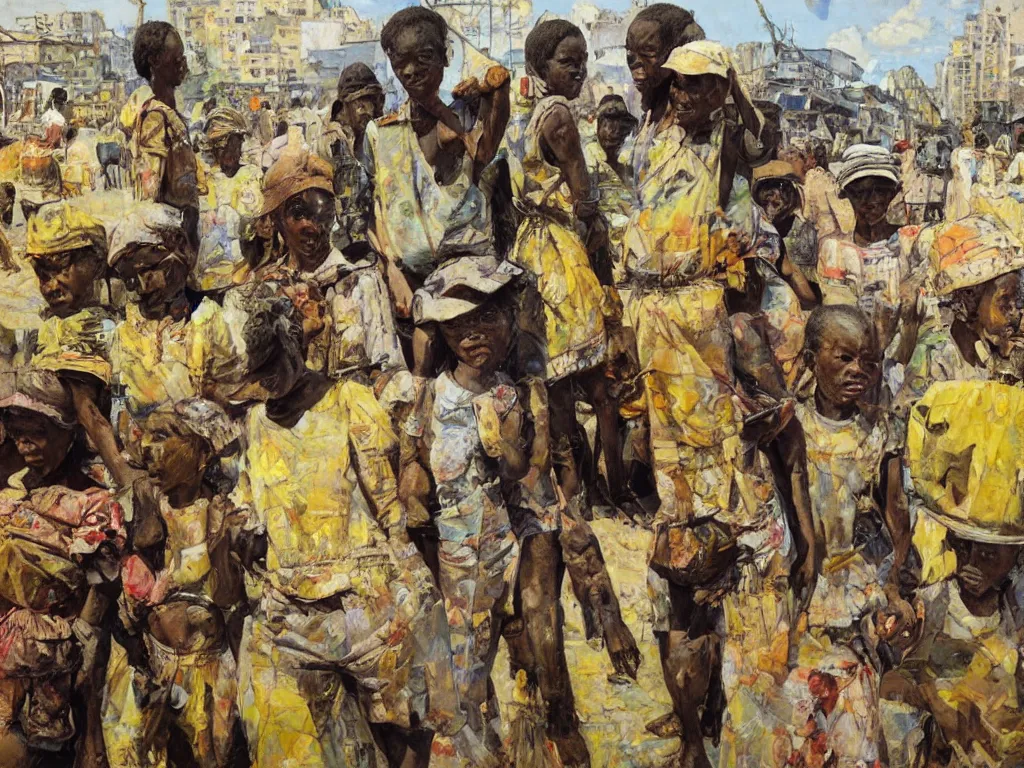 Image similar to african city, heatwave, denis sarazhin, oil on canvas