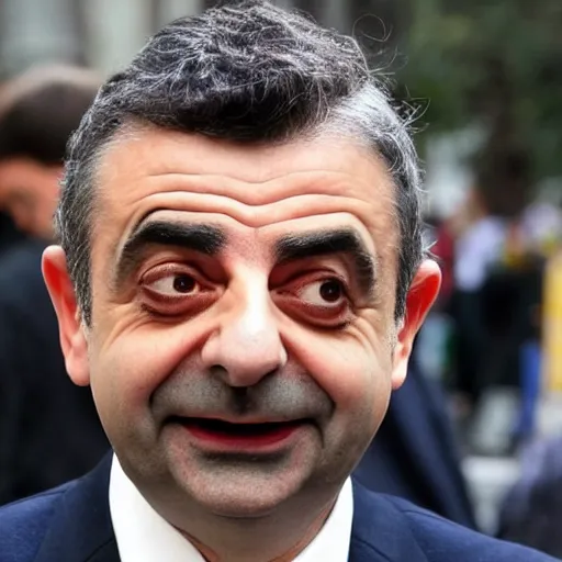 Prompt: rowan atkinson with kn 9 5 face mask