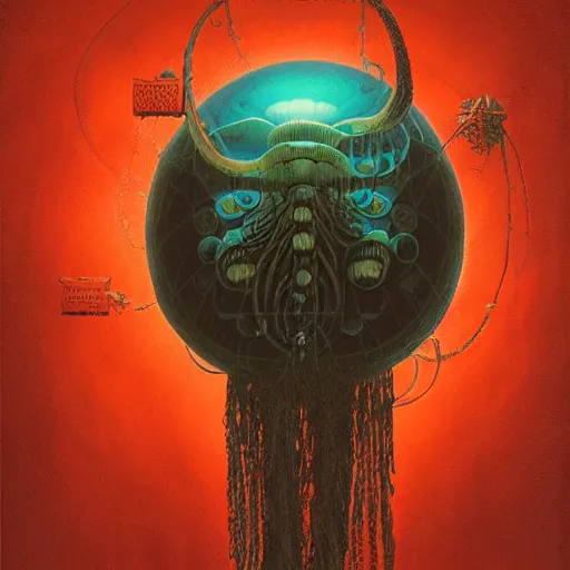 Image similar to retro dark vintage sci - fi 2 d matte illustration, huge jellyfish hanging above city under night sky, art by szukalski, beksinski, 4 k symmetrical portrait