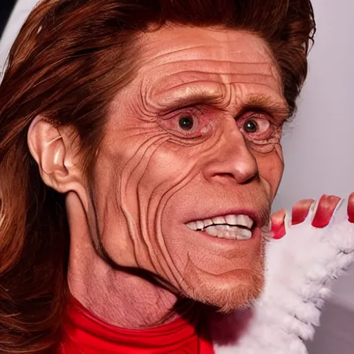 Prompt: willem dafoe doing drag as a contestant in the reality tv show, rupaul's drag race