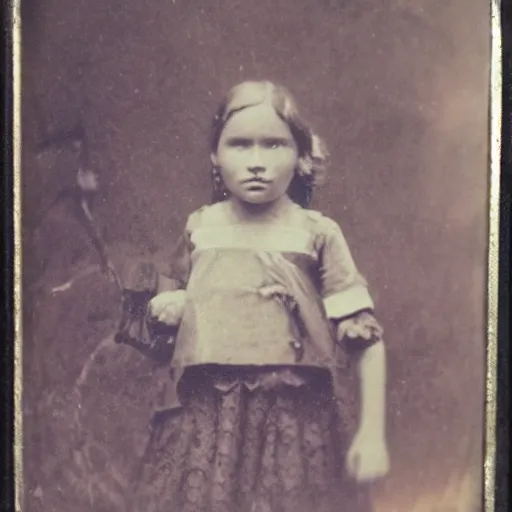 Image similar to tintype photo, girl cyclopes