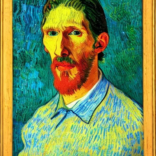 Image similar to body portrait of adam driver as a florist, long shot, painted by van gogh and gauguin