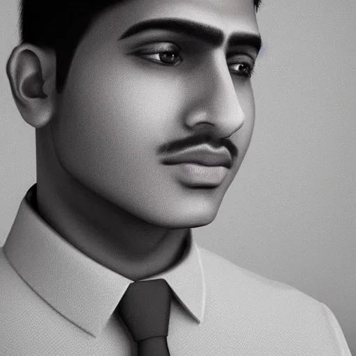 Image similar to realistic! portrait of young indian working man wearing a formal shirt, hyperrealistic face!, 8k detailed digital art , trending on artstation, detailed digital art