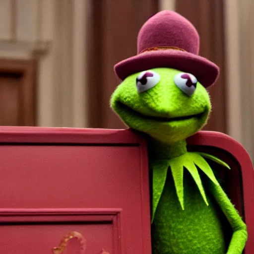 Image similar to kermit the frog, from the grand budapest hotel ( 2 0 1 4 )