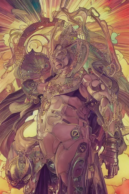 Image similar to celestial big chungus, by artgerm and yoshitaka amano and moebius and alphonse mucha, hyperdetailed, dc comics, ornate, nebula, explosions in the sky, trending on artstation