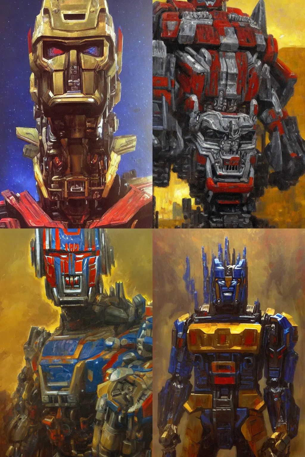 Prompt: Oil on canvas concept art of Devastation Optimus Prime portrait in the style of Ilya Repin