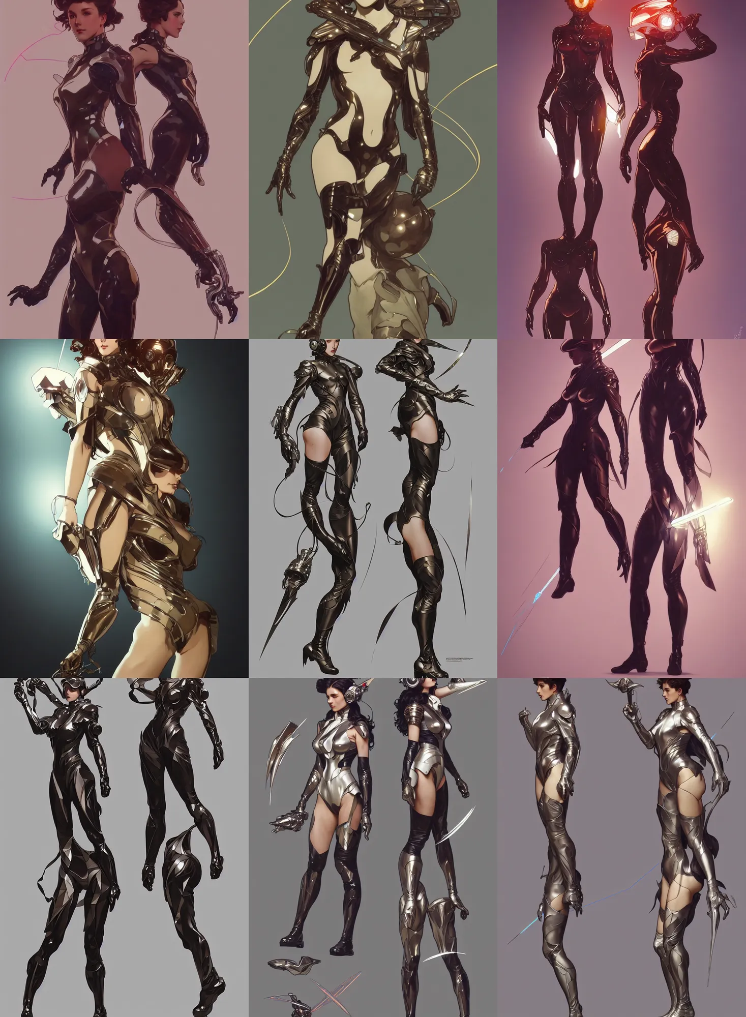 Prompt: a full body character design by artgerm, cushart krenz, greg rutkowski and alphonse mucha. sci - fi dagger. laser tape project show attctive showgirl!! full body with helmet!! sharp edge. ultra clear detailed. contour light effect!! 8 k. stage light. ultra detailed, elegant, intricate, octane render.