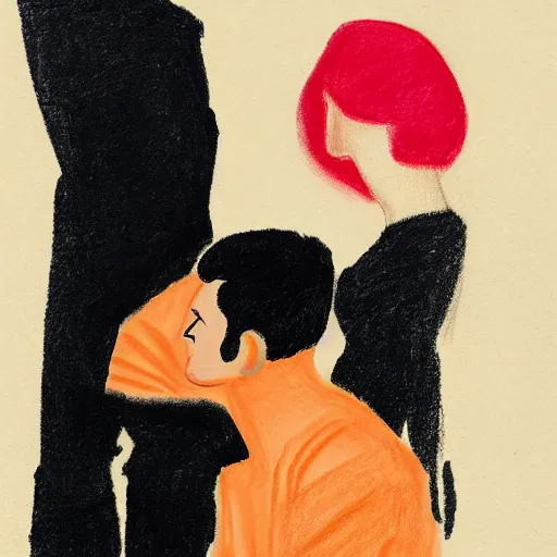 Prompt: a drawing of a man and a woman in the style of jarek puczel