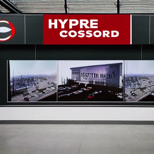 Image similar to Hyper realistic, Plastic Costco Membership card advertisement on the wall on an industrial complex, extreme detail, dystopian, Orwellian, cinematic composition, cinematic light, criterion collection, reimagined by industrial light and magic, Movie by David Lynch and Ridley Scott