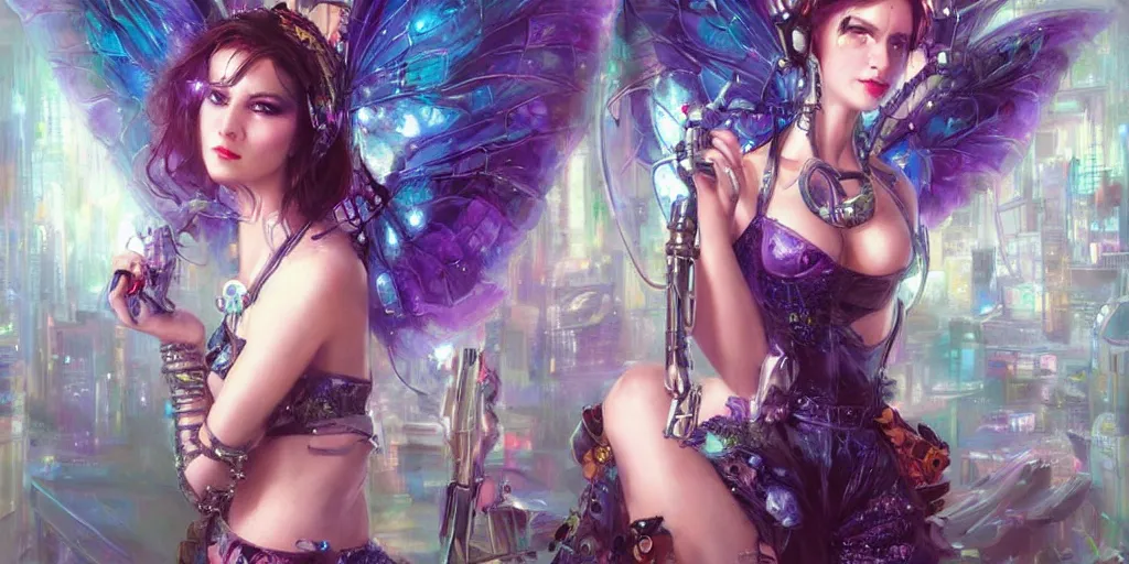 Image similar to cyberpunk fairycore. By Konstantin Razumov, highly detailed