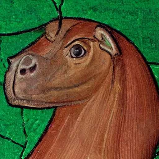 Image similar to a medieval paint of a capibara