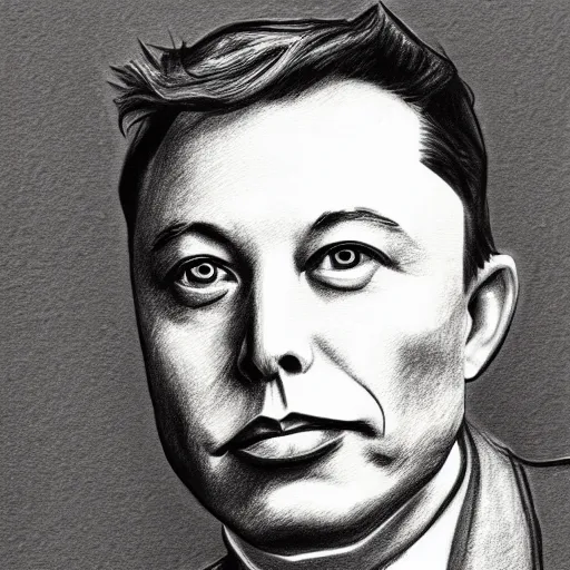 Image similar to a pencil sketch of a poorly drawn Elon Musk, incorrect proportions, abstract, surreal