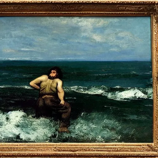 Prompt: Politics aside, a common view of late Courbet is that he became a kind of ''official'' realist painter, increasingly concentrating on inoffensive landscapes and seascapes for a bourgeois clientele.