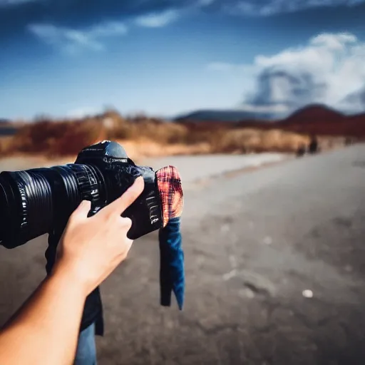 Image similar to person very close to camera, wideangle lense photography