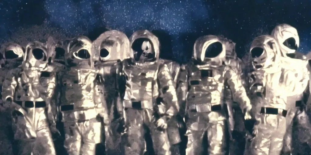 Prompt: color film still, android soldiers at the disco ; moon ( 1 9 7 7 )