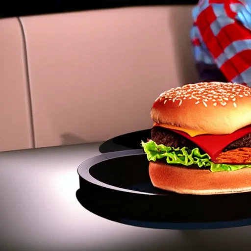 Image similar to A still of Freddy Krueger eating a burger, 4k, photograph, ultra realistic, highly detailed, studio lighting