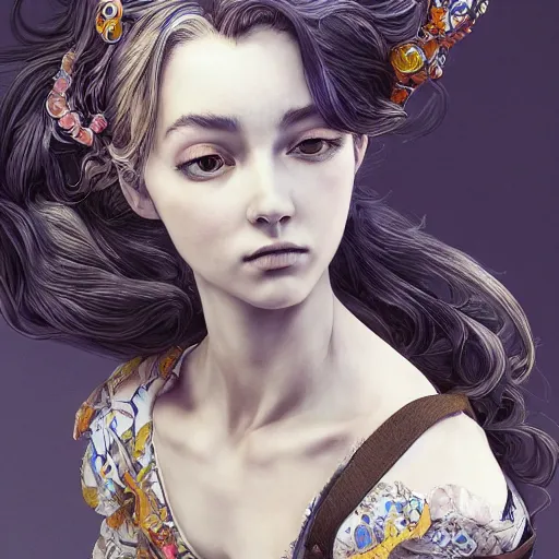 Image similar to the portrait of a blueberry that resembles an absurdly beautiful, graceful, elegant, sophisticated girl, an ultrafine hyperdetailed illustration by kim jung gi, irakli nadar, intricate linework, bright colors, octopath traveler, final fantasy, unreal engine 5 highly rendered, global illumination, radiant light, detailed and intricate environment