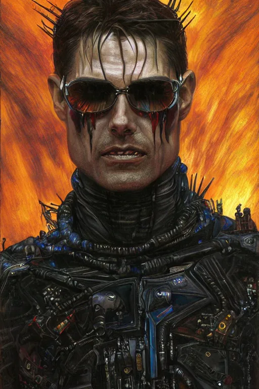 Image similar to portrait of demonic gothic Tom Cruise, cyberpunk, Warhammer, highly detailed, artstation, illustration, art by Gustav Klimt
