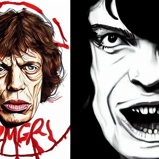 Image similar to Mick Jagger illustrated in the style of Stranger Things cover art