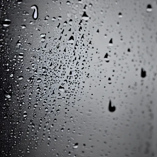 Prompt: Rain droplets hitting a car window. Nano, vignette, black and white.