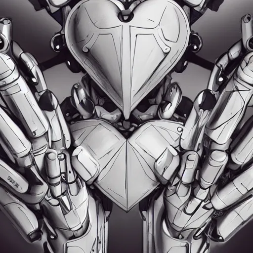 Prompt: a close up shot humanmecha Heart-shaped fingers, two hang, ikea manual, white steel, extremely detailed, digital painting, matte, ideal composition, noise, smoke, artstation, concept art, smooth, sharp focus, illustration, stark lighting, incredible art by artgerm and greg rutkowski and alphonse mucha and simon stalenhag, steel joint, Wires, Mechanisms