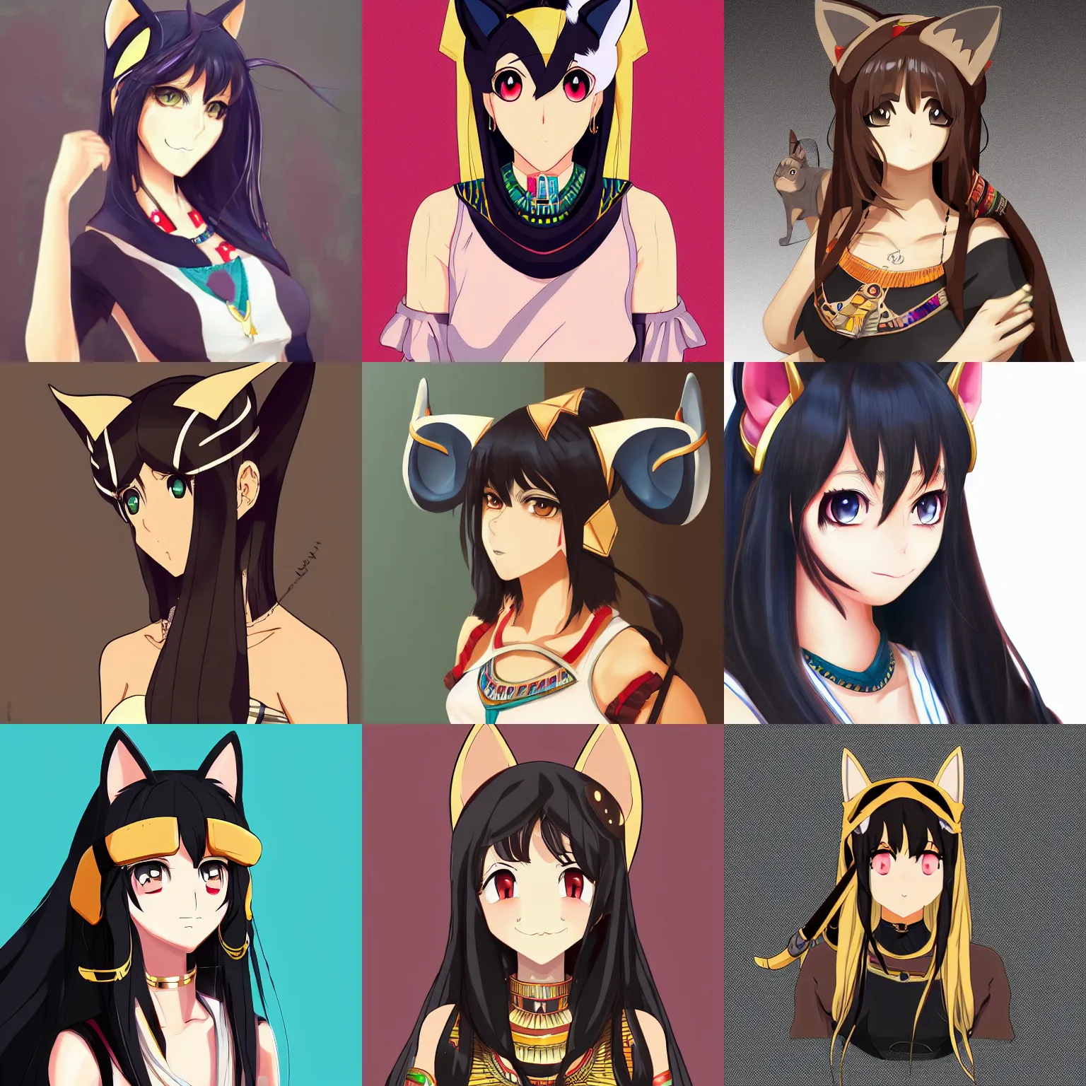 Prompt: An anime portrait of an Egyptian woman with cat ears, by Aleriia_V, LaraPi, and Sakimichan, tranding on artstation