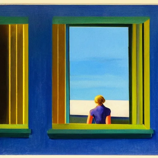 Prompt: gazing out of windows, style of edward hopper