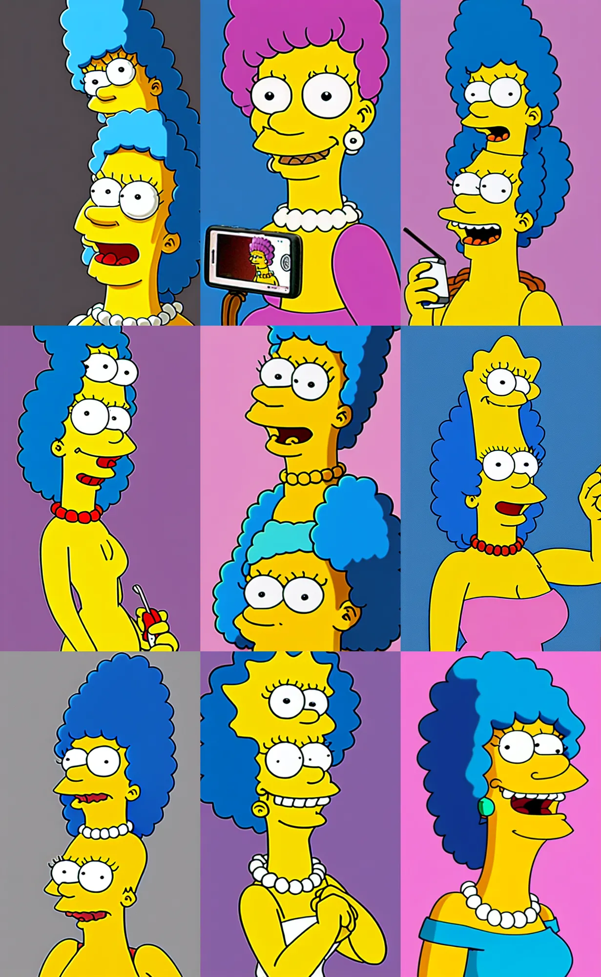 Prompt: marge from simpsons selfie