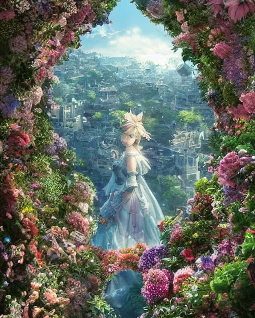 Prompt: photo of a portal to paradise, 8 k high definition, flowers, machines, insanely detailed, intricate, art by akihiko yoshida, antilous chao, woo kim