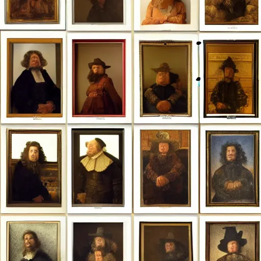 Prompt: portraits of various people in the style of Rembrandt, Dutch draftsman, painter and print-maker