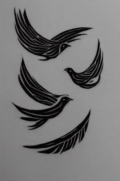 Image similar to a simple tattoo design of birds flying in a 3 spiral, black ink, logo